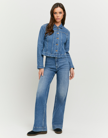 Blaue Mid Waist Wide Leg Jeans | TALLY WEiJL