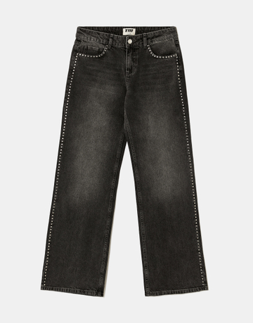 Grey Straight Jeans with Star Embroidery on the Back | TALLY WEiJL