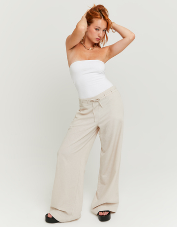 Beige Wide Leg Linen Pants | TALLY WEiJL