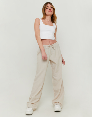 Pantaloni Wide Leg Beige in Lino | TALLY WEiJL