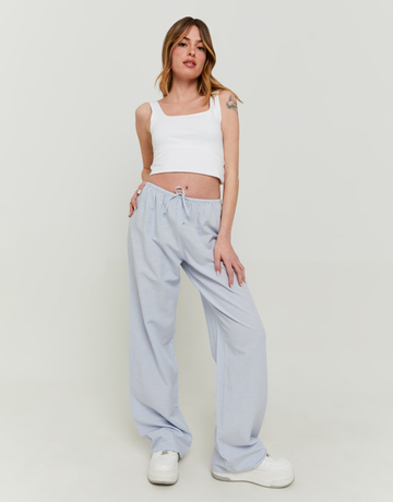 Light Blue Wide Leg Linen Trousers | TALLY WEiJL