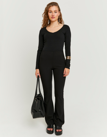 Black Flare Mid Waist Trousers | TALLY WEiJL