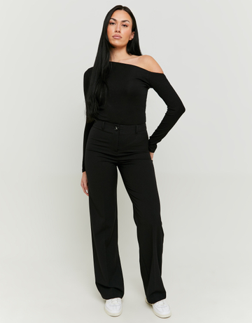 Black Mid Waist Straight Trousers | TALLY WEiJL