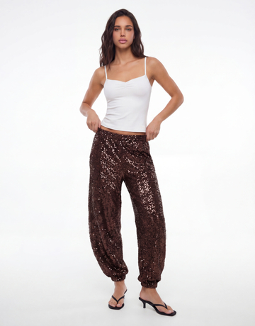 Brązowe spodnie balloon z cekinami | TALLY WEiJL