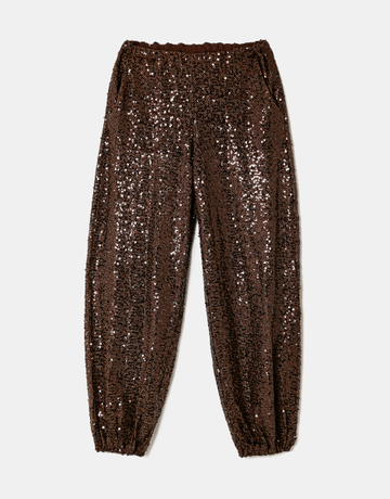 Pantaloni balloon marroni con paillettes | TALLY WEiJL