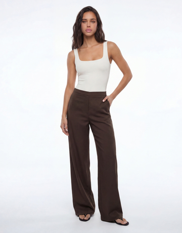 Pantalon Droit Taille Mi-Haute Marron | TALLY WEiJL