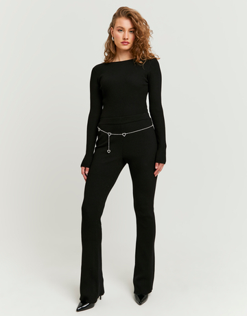 Knitted Flare Trousers With Belt | TALLY WEiJL