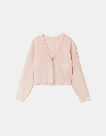 Maglione Rosa a Maglia con Fiocco Strass | TALLY WEiJL
