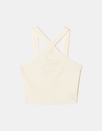 Top Blanc en Maille avec Bretelles Croisées | TALLY WEiJL