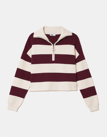 Burgunderroter Strickpullover mit Streifen | TALLY WEiJL
