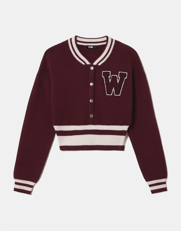 Bordeauxrote Cropped Strickjacke | TALLY WEiJL