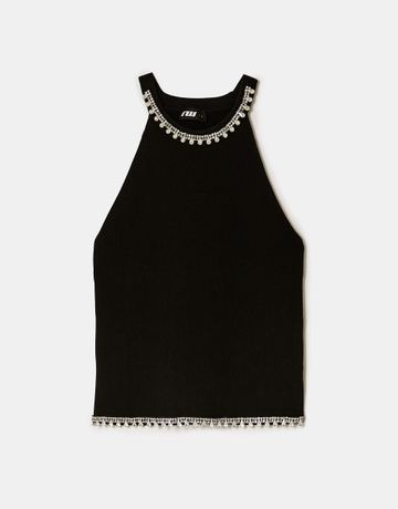 Schwarzes Stricktop mit Strasssteinen | TALLY WEiJL