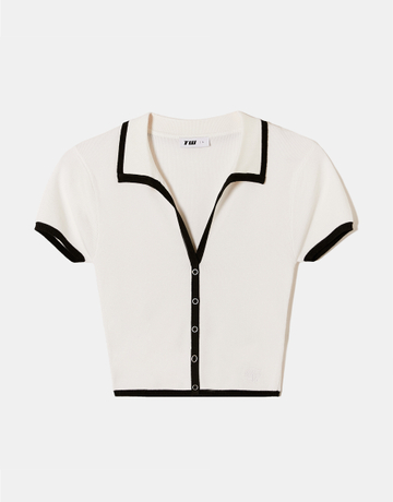 Top Polo in Maglia Bianco con Bordi Neri | TALLY WEiJL