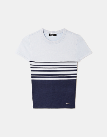 Blau Gestreiftes Kurzes T-Shirt | TALLY WEiJL