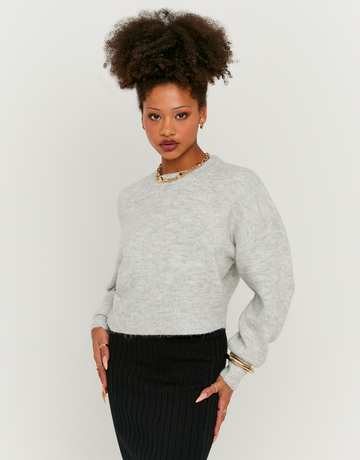 Grey Cropped Basic Jumper | TALLY WEiJL