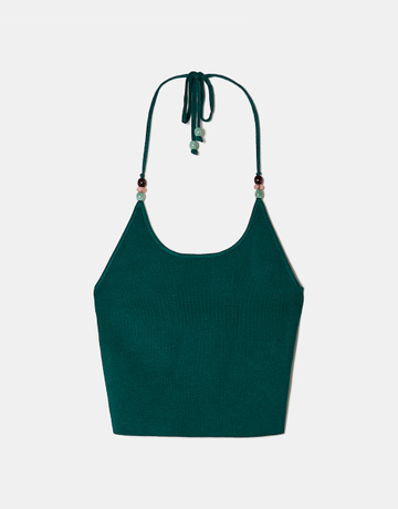 Crop Top Vert à Col Halter | TALLY WEiJL