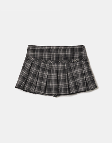 Grauer Karierter Plissee Mini Skort | TALLY WEiJL