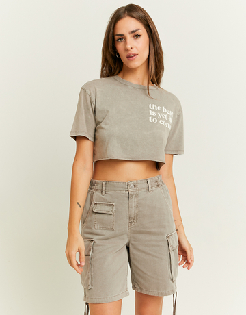 Grey Mid Waist Cargo Shorts | TALLY WEiJL