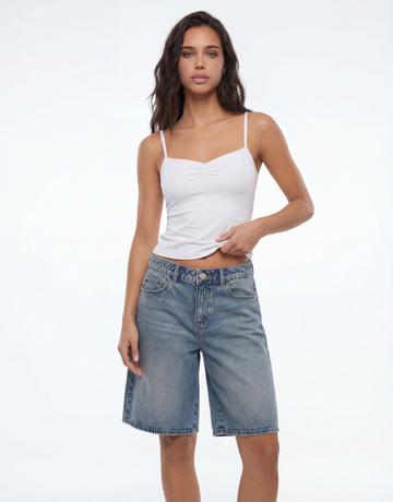 Bermuda ampi in denim blu a vita media | TALLY WEiJL