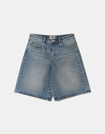 Bermuda ampi in denim blu a vita media | TALLY WEiJL