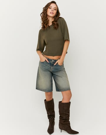 Blue Mid Waist Wide Bermuda Shorts | TALLY WEiJL