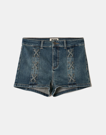 Blue Denim Shorts with Lace-Up Details | TALLY WEiJL