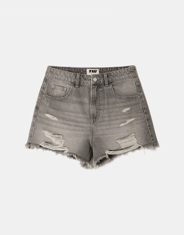 Grey Mid Waist Mom Shorts | TALLY WEiJL