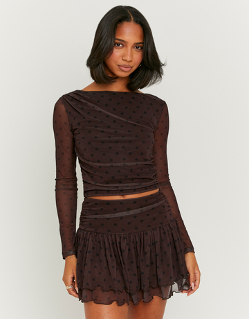 Brown Mini Skort with Ruffles | TALLY WEiJL