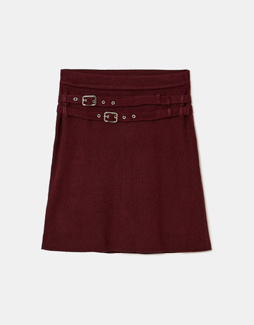 Burgundy Knitted Skort with Double Belt | TALLY WEiJL