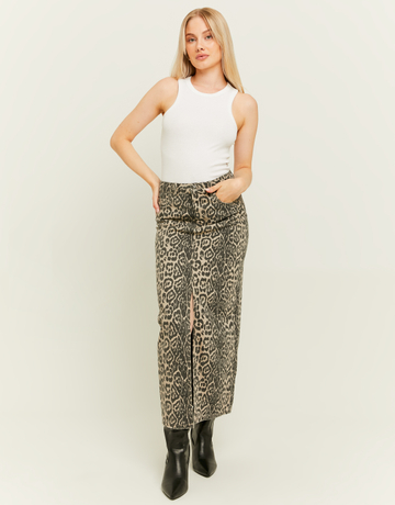 Leo-Print Maxi-Jeansrock | TALLY WEiJL