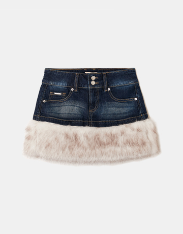 Skort in Denim Blu con Pelliccia Sintetica | TALLY WEiJL