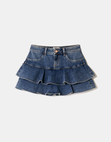 Mini gonna in denim con rouches | TALLY WEiJL