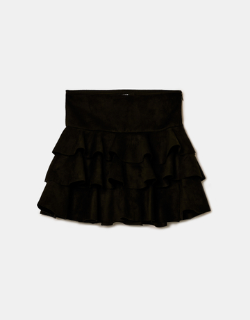 Mini Jupe-Short Noire en Suédine avec Volants | TALLY WEiJL