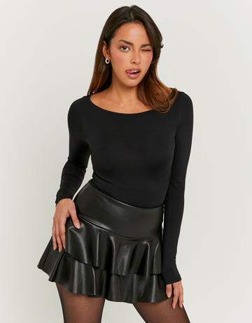 Black Faux Leather Mini Skort with Ruffles | TALLY WEiJL