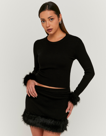Black Knitted Skirt with Fur Trim | TALLY WEiJL