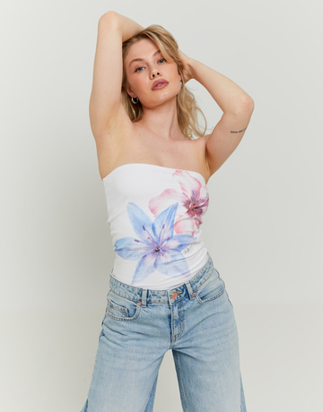 White Floral Bandeau Top | TALLY WEiJL