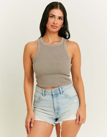 Grey Basic Cropped Tank Top | TALLY WEiJL