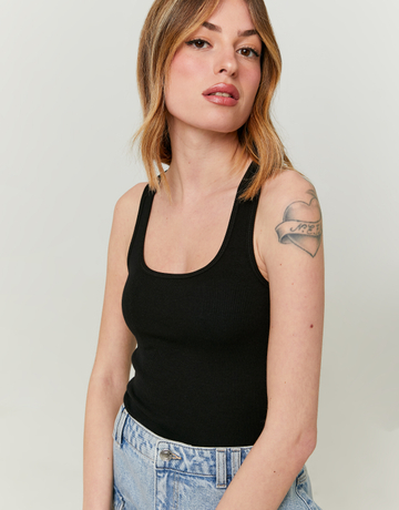 Black Basic Cotton Tank Top | TALLY WEiJL