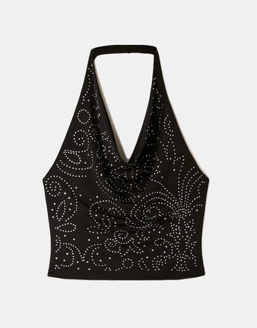 Schwarzes Halter Top mit Strass | TALLY WEiJL
