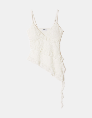 White Asymmetric Lace Top with Ruffles | TALLY WEiJL