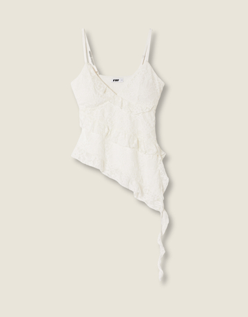 Top Asymétrique Blanc en Dentelle à Volants | TALLY WEiJL