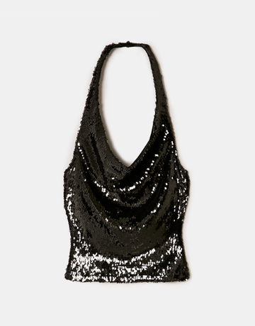 Black Sequined Halter Top | TALLY WEiJL
