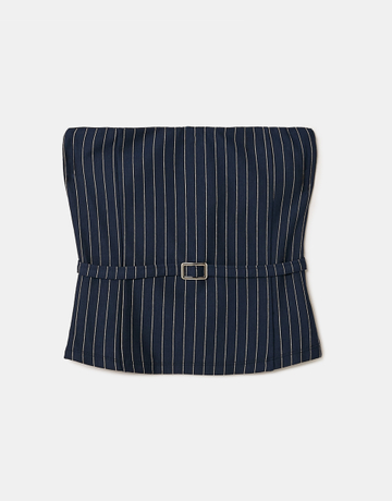 Blue Bandeau Pinstripes Top with Buckle | TALLY WEiJL