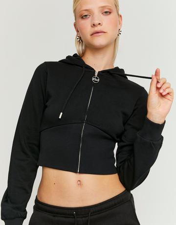 Schwarzer kurzer Zip-Up Hoodie | TALLY WEiJL