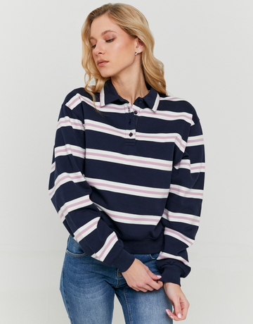 Blaues Sweatshirt mit Streifen und Knöpfen | TALLY WEiJL