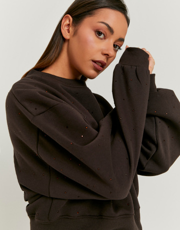 Brown Sweatshirt with Rhinestones | TALLY WEiJL