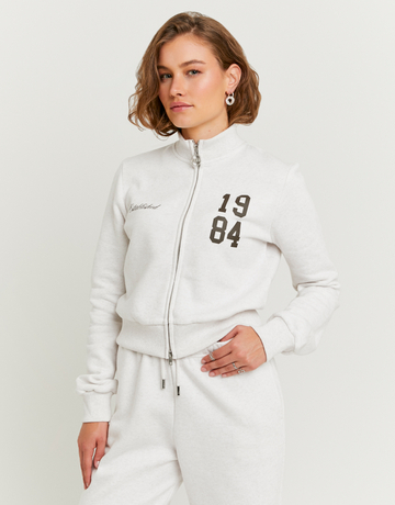 Beigefarbenes bedrucktes Zip-Up Sweatshirt | TALLY WEiJL