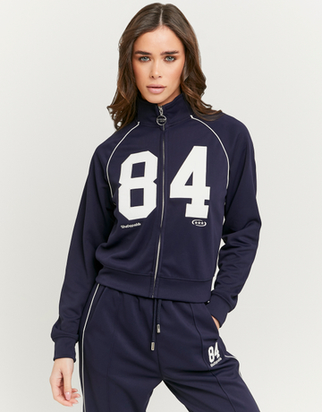 Felpa blu ricamata con zip | TALLY WEiJL