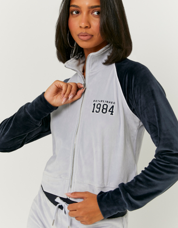 Blaues Samt-Sweatshirt Mit Reißverschluss | TALLY WEiJL