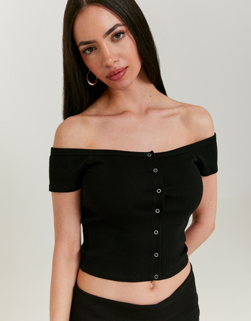 Black Buttoned Off-Shoulder Top | TALLY WEiJL
